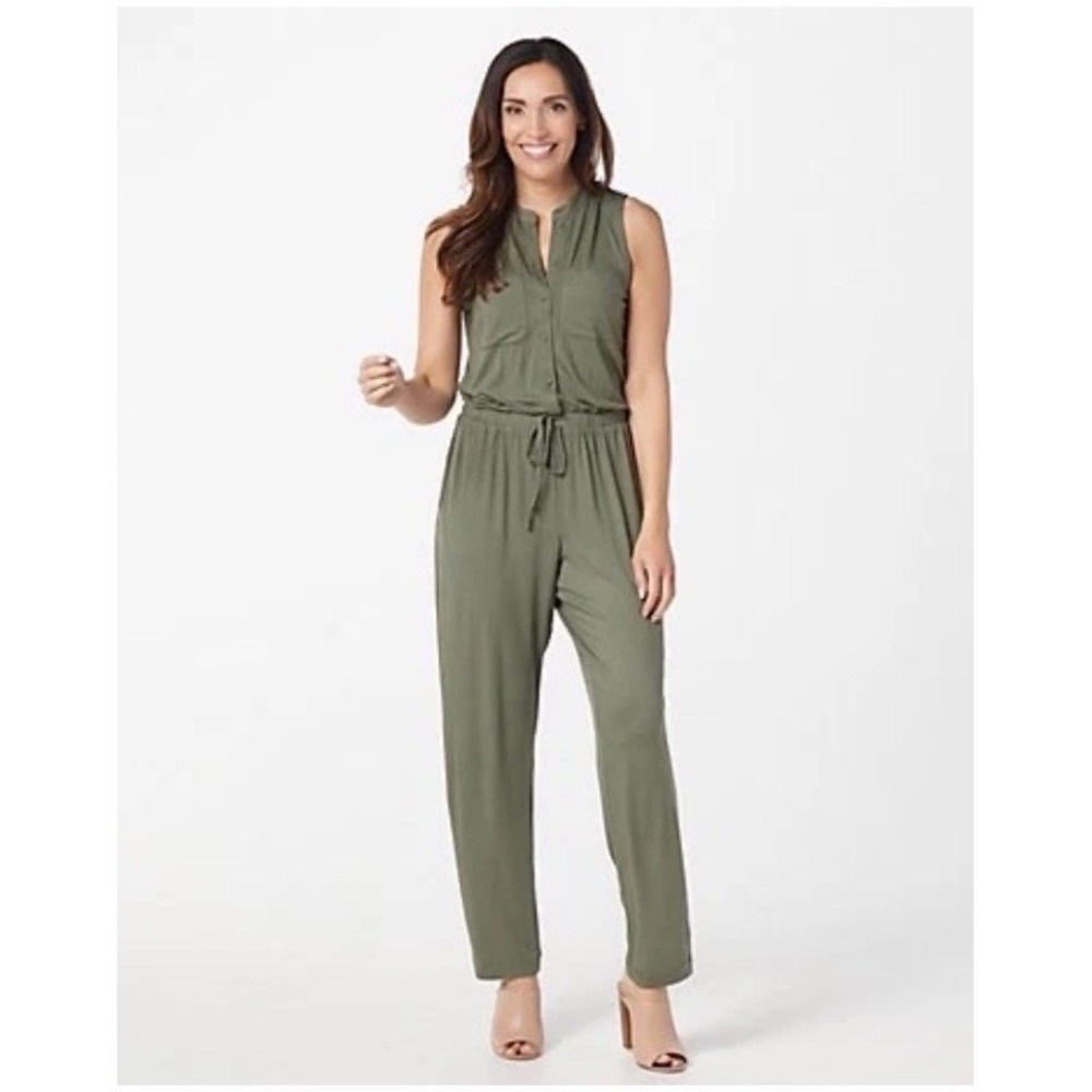 Lisa Rinna Collection Olive Green Sleeveless Utility Jumpsuit Womens Size Medium